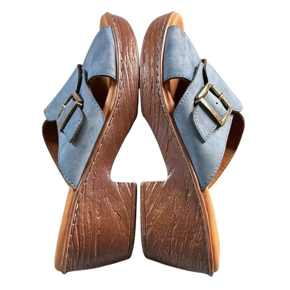 BOC Cross Band Strap Sandals Blue Suede Faux Leather Wedge Heel‎ Women's Sz.9M - Picture 7 of 14